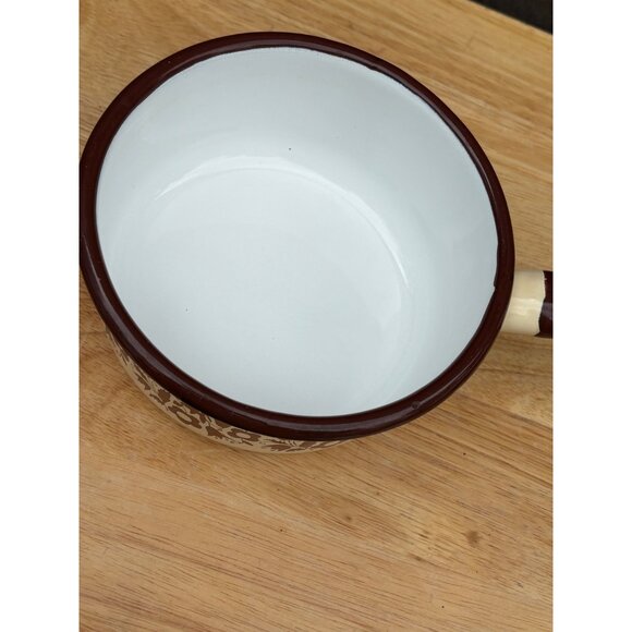 Vintage Enamel Coated Saucepan Pot With Floral Pattern 1 Qt Capacity Poland - Picture 6 of 8